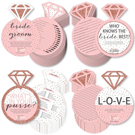 Big Dot of Happiness Bride Squad — 4 Rose Gold Party Games — 10 Cards Each Who Knows The Bride Best, Bachelorette Planning, Gold Bachelorette, Rose Gold Bridal Shower, Best Bride, Whats In Your Purse, Bachelorette Games, Elegant Bridal Shower, Rose Gold Party