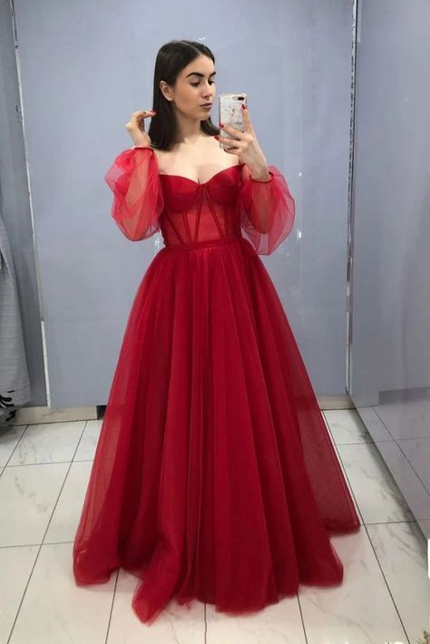 Tulle Formal Dress, Prom Dress Tulle, Prom Dress Burgundy, Tulle Long Prom Dress, Burgundy Evening Dress, Dress Champagne, Long Sleeve Prom, Dress Tulle, Red Prom