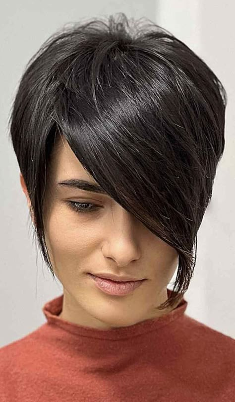 Long Layers Side Part, Short Asymmetrical Haircut, Pixies Haircut, Asymmetrical Pixie Haircut, Asymmetrical Pixie Cuts, Asymmetrical Haircut, Longer Pixie Haircut, Cool Hairstyles For Girls, Long Pixie Hairstyles