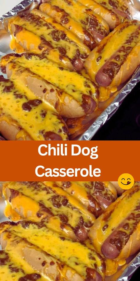 Looking for a crowd-pleasing dinner idea? Try our mouthwatering Chili Dog Casserole recipe! With juicy beef hotdogs, savory chili, and gooey cheddar cheese baked to perfection, this easy-to-make dish is perfect for family dinners, game nights, or casual gatherings. Simply wrap hotdogs in tortillas, layer with chili and cheese, and bake for a delicious twist on a classic favorite. Crockpot Hotdogs, Chili Cheese Dog Bake, Hot Dog Casserole, Chili Dog Casserole, Chili Cheese Dog Casserole, Classic Chili, Chili Dog, Chili Cheese Dogs, Hot Dog Chili