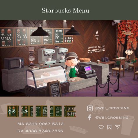 Starbucks Menu design code Acnh Starbucks Design, Acnh Starbucks Design Codes, Starbucks Customer Connection Ideas, Acnh Starbucks Codes, Starbucks Menu Design, Starbucks Acnh, Animal Crossing Starbucks, Starbucks Code, Starbucks Design