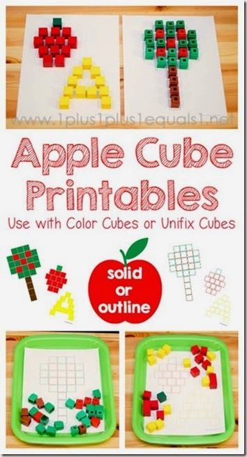 FREE Apple Cube Printable Mat - This is such a great activity for Preschool, Kindergarten, and 1st grade kids for homeschool math Cube Printable, Math Apple Activities, Apple Theme Activities, Preschool Apple Theme, Apple Kindergarten, Unifix Cubes, Apple Lessons, Apple Math, Snap Cubes