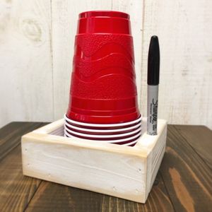 Solo Cup Holder, Red Solo Cup, Glue Painting, Wooden Cup, Solo Cup, Gather Together, Diy Cups, Diy Holder, Rustic Wood Signs