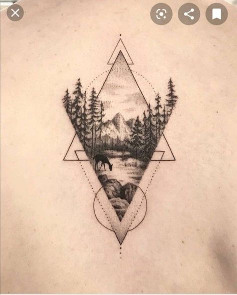 Moutain Tattoos, Natur Tattoo Arm, Geometric Mountain Tattoo, Cool Nature, Compass Tattoo Design, Triangle Tattoos, Landscape Tattoo, Geometric Tattoo Design, Small Tattoos For Guys