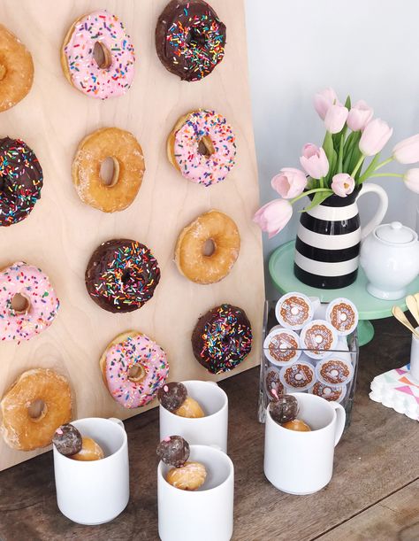 Donut and Coffee Bar Brunch. – DomestikatedLife Donut And Coffee Bar, Coffee Bar Brunch, Outdoor Brunch Party, Festive Napkins, Donut And Coffee, Graduation Brunch, Outdoor Brunch, Donut Bar, Brunch Casserole