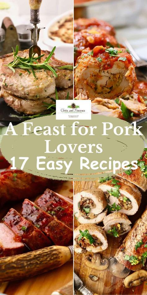 Pork fans will love these delicious recipes! These dishes work great for backyard barbecues, elegant dinner parties, and even weeknight dinners. There are 17 mouthwatering recipes that are sure to impress your family and friends. Plan your weekly menu with savory pork dishes that everyone will love! Unique Pork Recipes, Fancy Pork Recipes, Main Dish Meat, Easy Pork Recipes, Venison Dishes, Pork Chop Marinade Recipes, Ribs Recipe Oven, Braciole Recipe, Pork Recipes For Dinner