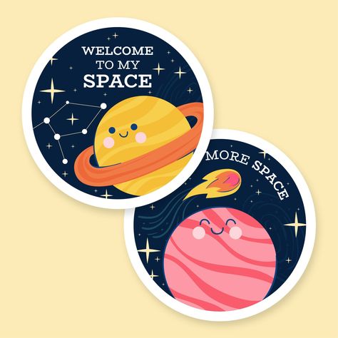 Hand-drawn Child-like Welcome To My Space Circle Sticker Museum Exhibition Design, Circle Stickers, Sticker Template, My Space, Brand Kit, Museum Exhibition, Exhibition Design, Free Graphic Design, Sticker Art