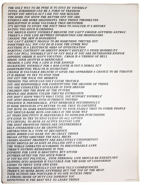 Jen-Holzer-Truisms Sage Wisdom, Text Based Art, Barbara Kruger, Jenny Holzer, Wall Text, Printed Matter, Another Love, Mark Rothko, Text Art