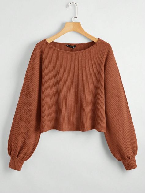 Women's Solid Color Batwing Sleeve Loose Casual Crew Neck Sweatshirt, Spring/Autumn Fall Top Brown Casual  Long Sleeve Knitted Fabric Plain  Slight Stretch Spring/Fall Women Clothing, size features are:Bust: ,Length: ,Sleeve Length: Terracotta Fall Outfits, Fall Sweaters For Teens, Cute Womens Sweaters, Cute Fall Clothes For Teens, Cute Sweaters For Women, Oversized Fall Sweater, Deep Autumn Fashion, Cute Fall Sweatshirts, Cute Knitted Sweaters