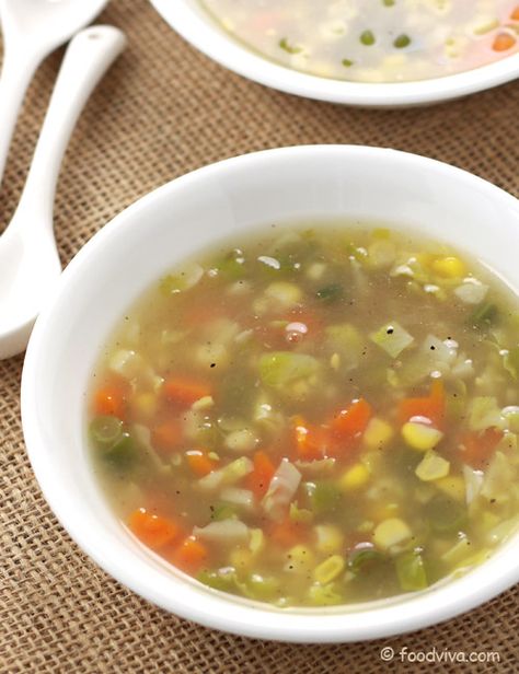 Every sip of warm and healthy vegetable soup is a divine experience during cold winter days. This soup recipe uses variety of vegetables and vegetable stock to make it more healthy and tasty. Coriander Soup, Sweet Corn Soup, Vegetable Soup Healthy, Veg Soup, Vegetarian Soup Recipes, Recipes Soup, Veg Dishes, Vegetable Soup Recipes, Recipes Indian