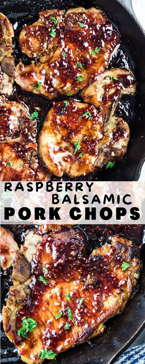 Blackberry Balsamic Pork Chops, Pork Chops With Raspberry Sauce, Balsamic Rosemary Pork Chops, Pork Chop Recipes Balsamic, Balsamic Boneless Pork Chops, Pork Chop Recipes Hello Fresh, Balsamic Glaze Dinner, Food With Balsamic Glaze, Non Tradional Thanksgiving Dinner