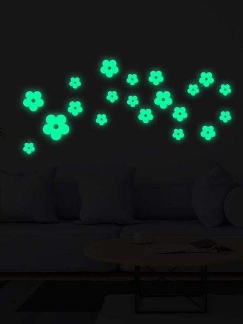 Green  Collar  PVC  Glow In The Dark Wall Decals Embellished   Home Decor Glow In The Dark Room Ideas Bedrooms, Glow In The Dark Wall Stickers, Dark Wall, Sticker Wall, Dark Floral, Wall Sticker, Room Inspo, In The Dark, Fashion Online Shop