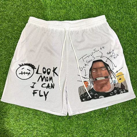 American fashion brand graffiti， face print double-layer casual， loose shorts, summer basketball Vintage Basketball Shorts, Summer Style Shorts, Baseball Streetwear, Look Mom I Can Fly, Shorts Streetwear, Types Of Shorts, Baseball Shorts, Baseball Vintage, Nylon Shorts