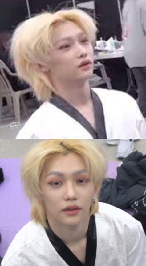 Felix with messy hair. I love this so much😂💕 Felix Blonde Hair Mullet, Lee Felix Messy Hair, Felix Messy Hair, Felix Wet Hair, Felix Extensions, Felix Fluffy Hair, Blonde Messy Hair, Felix Hair, Messy Blonde Hair