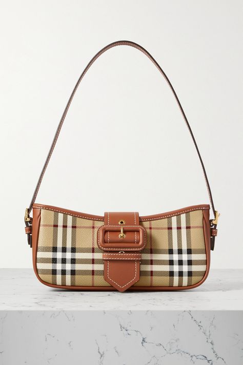 Shop or share your style of the product on ModeSens! Burberry's bag has a sleek, '90s-inspired silhouette. It's been made in Italy from the label's archival checked coated-canvas with smooth leather trims and just enough space inside for the essentials. Gabardine Fabric, Checked Coat, Modern Monogram, Check Coat, Pretty Bags, Burberry Women, Canvas Shoulder Bag, Cute Bag, Canvas Leather