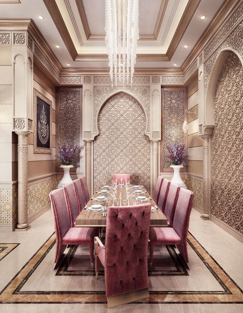 Men Majlis & Dining Room & Kitchen Moroccan Dining Room, Arab Design, Arabic Interior, Moroccan Interiors, Dining Room Table Decor, Modern Dining Room Tables, Luxury Dining Room, Elegant Dining Room, Versace Home