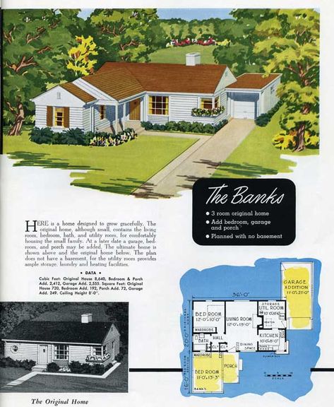 1950s Homes, 1940s Home, Mid Century Ranch, Mid Century Home, Vintage House Plans, Ranch Style House Plans, Sims Building, Old Houses For Sale, Sims House Plans