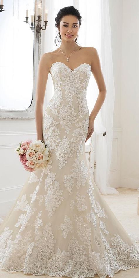 wedding dresses 2019 fit and flare sweetheart strapless lace sophia tolli Dreamy Gowns, Sophia Tolli, Bridal Styles, Pnina Tornai, Flare Gown, Pretty Wedding Dresses, Wedding Dresses 2020, Fit And Flare Wedding Dress, Top Wedding Dresses