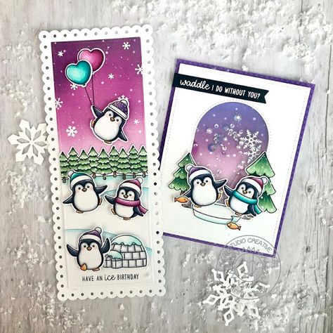 Christmas Card Layouts, Penguin Cards, Penguin Party, Cool Color Palette, Sunnies Studios, Winter Birthday, Copic Coloring, Winter Themed, Christmas Stamps