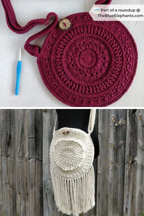 Crochet Boho Bags Free Patterns, Round Bag Crochet Pattern Free, Purse Patterns Free Crochet, Crochet Boho Purse Pattern Free, Crochet Small Bags Free Pattern, Crochet Small Cross Body Bag, Crochet Cross Body Bags Free Patterns, Free Crochet Handbags Patterns, Crochet Cross Body Purse Pattern Free