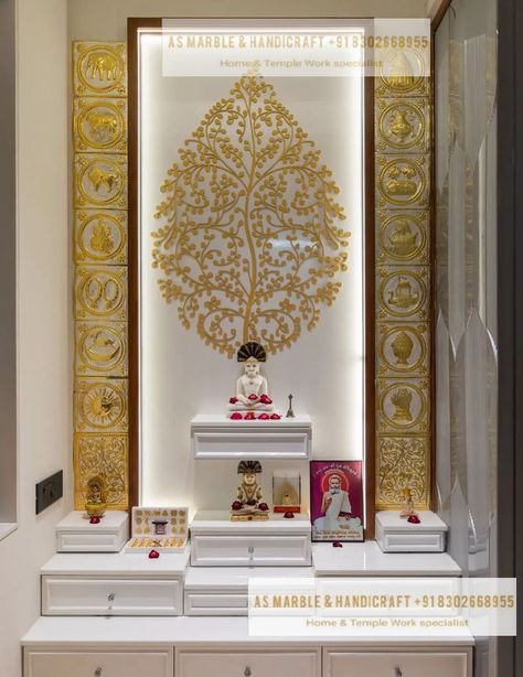 Buddha Room Design, Interior Pillars, Jain Mandir, Mandir Design, Trendy Interiors, Temple Design For Home, Pillar Design, Pooja Room Door Design, Pooja Room Design