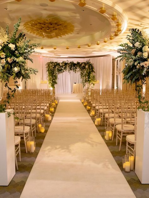 Botanical ballroom wedding ceremony at the Four Seasons Hotel Boston in Massachusetts. Brought to life by Florist- Winston Flowers, Planner- Rafanelli Events and Photographer- Lauren Killian + Jill Person. Ballroom Wedding Ceremony Decor, Hotel Wedding Decorations, Hotel Wedding Ceremony Decorations, Hotel Wedding Decor, Ballroom Wedding Ceremony, Ceremony Decorations Indoor, Wedding Ceremony Decorations Indoor, Hotel Wedding Ceremony, Winston Flowers