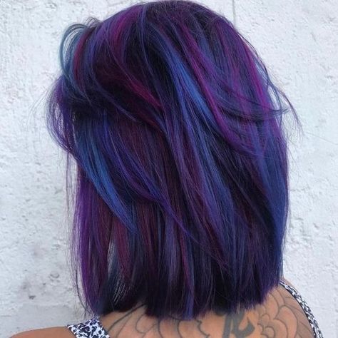 Vibrant Hair Color Ideas Summer, Purple And Blue Hair, Galaxy Hair Color, Galaxy Hair, Bold Hair Color, Galaxy Colors, Ombre Hair Blonde, Attitude Clothing, Beautiful Hair Color