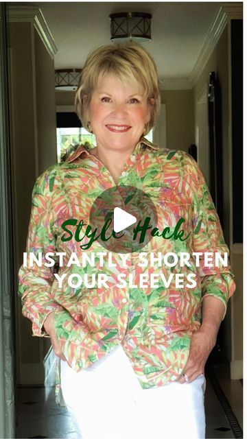 Ann Fulton on Instagram: "Easy Tip To Shorten Your Sleeves  👚Very few things make us look more frumpy and heavier than having your sleeves too long. Also, you want to avoid a straight line from where your sleeve ends and your hip/tummy area. Straight lines widen.  Of course you can roll, but that usually looks a little messy.  I found that if you turn back the cuff and button it “backwards” you end up with a version of a French cuff.  So simple and when you push up your sleeves, you look thinner and more friendly. It all has something to do with showing some of your arm and   This works on any garment that has a button cuff.  ✨I have on my Paige white jeans, a new J McLaughlin blouse and truly ancient Gabor sandals.✨ . . . #styletips #fashiontips #calcasjeans #styleinspiration #styletipsf How To Shorten Sleeves That Are Too Long, How To Shorten Sleeves, Shorten Sleeves, French Cuff, J Mclaughlin, Straight Line, Shortening, Straight Lines, Diy Clothes