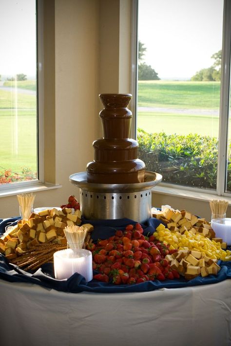 . Chocolate Fountain Wedding, Chocolate Fountain Bar, Fountain Wedding, Fountain Wedding Cakes, Chocolate Fondue Fountain, Fondue Fountain, Fountain Ideas, Chocolate Covered Strawberries Bouquet, Fountain Cake