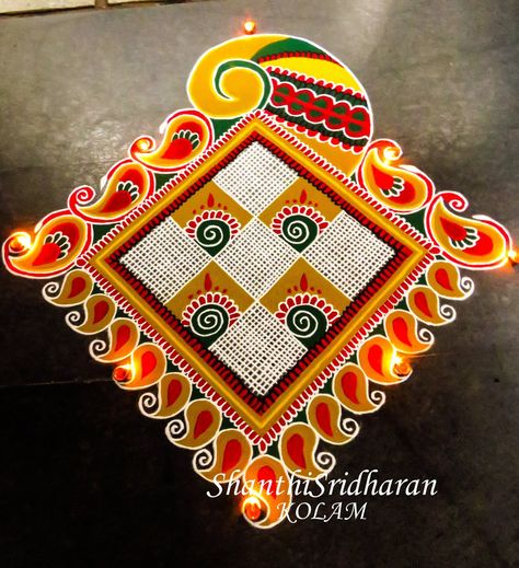 Square Rangoli Ideas, Diwali Rangoli Square, Simple Square Rangoli Designs, Square Rangoli Designs Latest, Rangoli Square Designs, Rangoli Designs Sanskar Bharti, Rangoli Designs Square, Square Rangoli Design For Diwali, Sanskar Bharti Rangoli Designs Beautiful