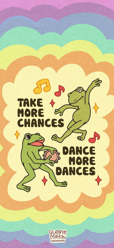 Embrace life’s rhythm and take more chances with every dance! 🐸🎶 #MotivationalArt #CuteFrogArt #PositiveVibes #DanceMore #TakeChances #ColorfulArt #InspirationDaily #FrogLovers #GleamMirth #FeelGoodArt #illustration Take More Chances Dance More Dances, Dancing Frogs, Embrace Life, Motivational Art, Cute Frogs, Frogs, Colorful Art, Positive Vibes, Feel Good