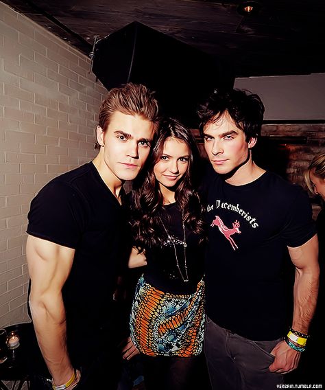 tvd trio Paul Wesley And Nina Dobrev, Nina And Paul, Iconic Trios, Nina And Ian, The Vampire Diaries Cast, Ian And Nina, Tvd Cast, Tvdu Cast, Michael Trevino