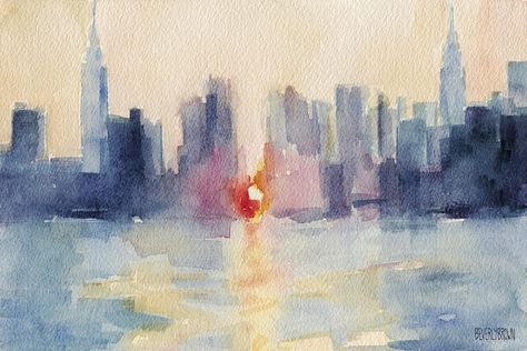 New York Skyline Painting, Brown Prints, New York Painting, Skyline Painting, City Painting, Brown Wall Art, Paintings Art Prints, Watercolor Print, Prints For Sale