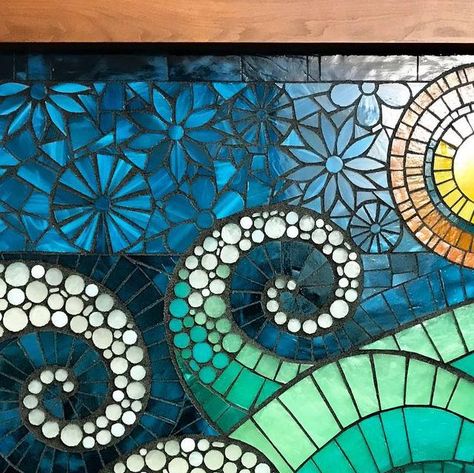 Anne Marie Price on Instagram: "So enjoyed making this commissioned piece. Custom built window that fit into a decommissioned fireplace. #mosaic #art #annemarieprice #CA #stainedglass #contemporayart #contemporaymosaic #waves #sun #ocean #inspiration #flowers #mosaicart #commission" Decommissioned Fireplace, Ocean Mosaic Ideas, Fireplace Mosaic, Ocean Mosaic, Interior Design Business Plan, Mosaic Trays, Mosaic Fireplace, Stained Glass Mosaic Patterns, Mosaic Waves