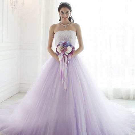 Utterly romantic lavender ombre gown from YNS Wedding with delicate lace details! #weddingdress #gown #lavender #dress #wedding #bride #praisewedding Purple Lace Wedding Dress, White And Lavender Wedding, Light Purple Wedding Dress, Purple Wedding Gown, Lavender Wedding Dress, Column Wedding Gown, Lavender Ombre, Purple Evening Gowns, Ombre Gown