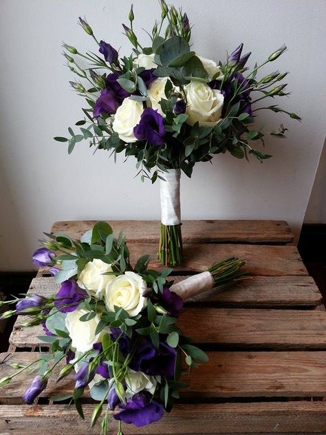 Lisianthus Wedding Bouquet, Lisianthus Bridal Bouquet, Lisianthus Bouquet, Avalanche Rose, Purple Lisianthus, Eucalyptus Bouquet, Flower Bouquet Diy, Rose Purple, Purple Bridesmaids