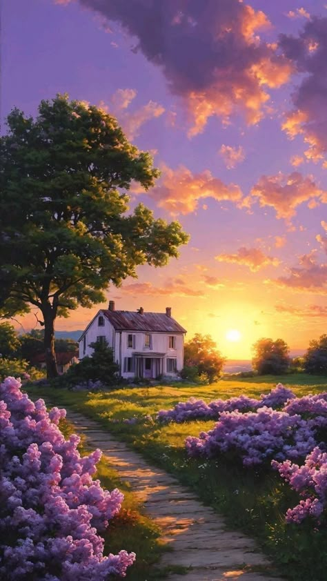 Spring Scenes, Lilac Garden, Easy Landscape Paintings, Writing Photos, Dream Pictures, Landscape Photography Nature, Pretty Landscapes, Landscape Art Painting, Flower Landscape