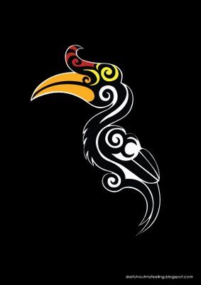 hornbill Borneo Art Design, Sarawak Pattern, Dayak Pattern, Dayak Borneo, Oak Tree Tattoo, Borneo Tattoo, Tree Sketch, Tattoo Bird, Pine Tree Tattoo