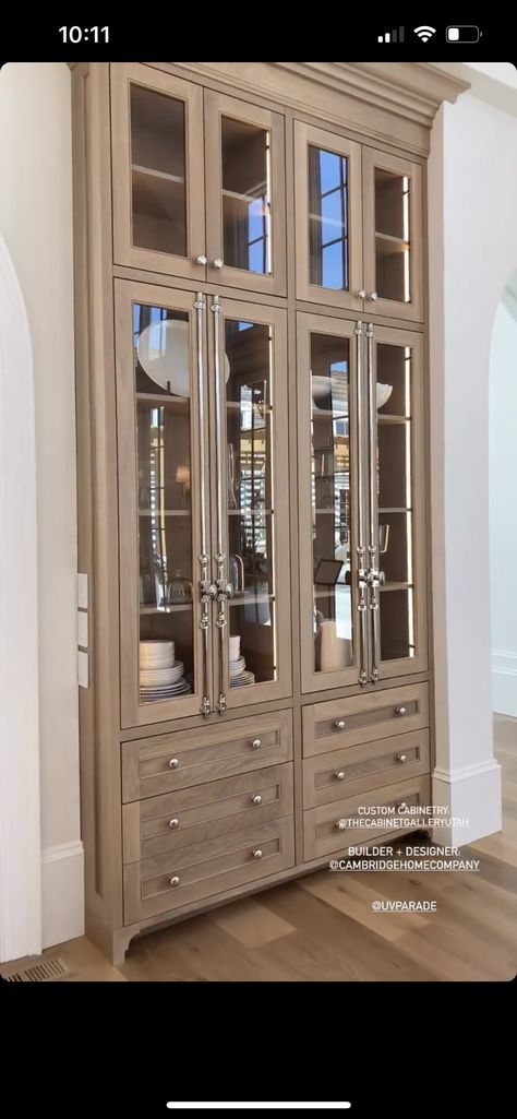 Make Kitchen Cabinets Look Like Furniture, Thermador Column Refrigerator And Freezer, Built In Shelves Glass Doors, Built In China Cabinet Ideas, Custom Built In Cabinets, Custom Hutch, Built In China Cabinet, Built In Hutch, Build Design