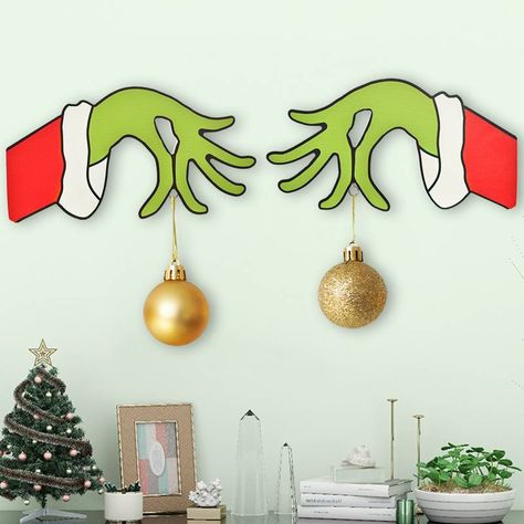 1pc Christmas Grinch Door Decoration, Hand Shaped Door Decoration With Hanging Hole | Find Great Deals Now | Temu Christmas Door Hangings, Grinch Hands, Door Hanging Decorations, Christmas Grinch, Christmas Front Doors, Wall Stickers Home Decor, Wood Accent, Panel Wall, Wall Stickers Home