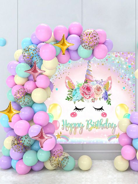 Unicorn Birthday Party Balloon Decor, Birthday Tarpaulin Background, Unicorn Birthday Party Cake, Unicorn Birthday Party Decorations, Rainbow Unicorn Party, Balloon Arch Kit, Unicorn Themed Birthday Party, Birthday Party Background, Unicorn Balloon