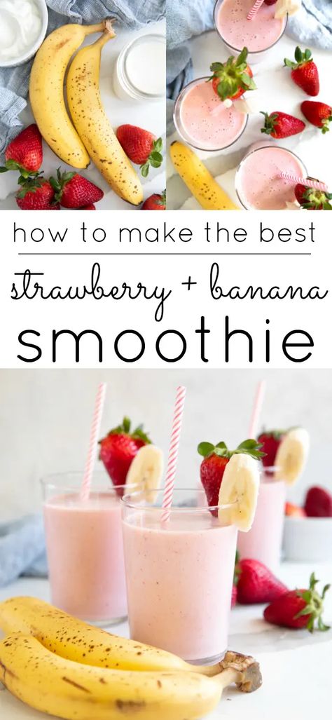 Best Strawberry Banana Smoothie, Banana Yogurt Smoothie, Strawberry Banana Smoothie Recipe, Smoothie Recipes With Yogurt, Banana Smoothie Bowl, Creamy Yogurt, Smoothie Recipes Strawberry, Sweet Smoothies, Juice Smoothies Recipes