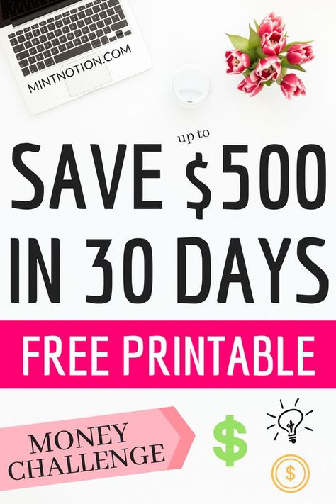 Money Challenge: How To Save $500 In 30 Days. Save money fast with this free printable. Pinning this to help me save money to travel.  #moneychallenge #howtosavemoney #savemoneyfast Save 500 In 30 Days, 500 In 30 Days, Couple Saving Money, Envelope Budget System, Money Saving Techniques, Pay Off Debt, Free Budget, Saving Money Budget, Savings Strategy