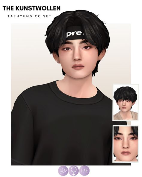 The Kunstwollen, Face Overlay, Sims 4 Hair Male, Sims 4 Male Clothes, V Hair, Mod Hair, Kpop Hair, Sims 4 Cc Folder, Sims 4 Characters