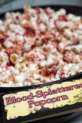 Sugar & Spice by Celeste: Blood Splattered Popcorn True Blood Party, Horror Themed Party, Twilight Party, Movies Wallpaper, Horror Movie Night, Vampire Party, Movies Quotes, Zombie Party, Halloween Bash