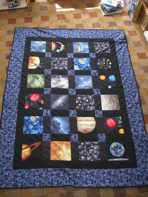 Single Bed Quilt Pattern, Space Baby Quilt, Outer Space Quilt, Bed Quilt Patterns, Space Quilt, Space Fabric, Space Battles, Jellyroll Quilts, Boy Quilts