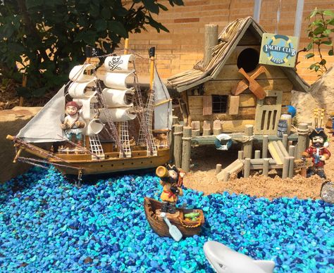 Steampunk Garden, Boys Garden, Beach Fairy Garden, Pirate Fairy, Mini Gardens, Fairy Village, Fairy Garden Designs, Gnome House, Backyard Play