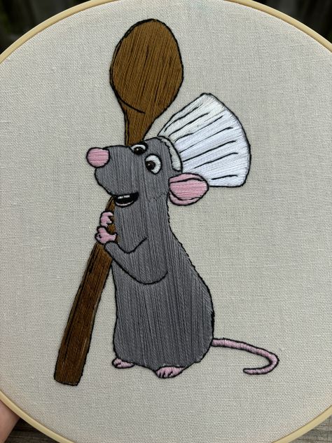 Ratatouille hand embroidery Ratatouille Embroidery, Rat Embroidery, Felt Embroidery, Ratatouille, Oil Pastel, Painting & Drawing, Hand Embroidery, Felt, Notebook