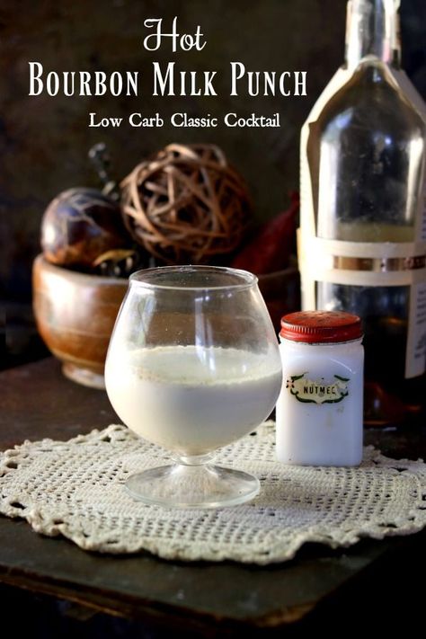 Low carb, hot bourbon milk punch recipe is a warm cup of comfort on a chilly day! This classic Southern cocktail is deceptively sweet and milky. From Lowcarb-ology.com Low Carb Punch Alcohol, Keto Rum Drinks, Low Carb Rum Drinks, Low Carb Dutch Bros Drinks, Bourbon Milk Punch, Milk Punch Recipe, Southern Cocktail, Sugar Free Vanilla Syrup, Milk Punch