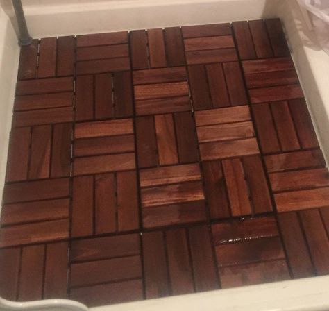 IKEA Spa Shower Floor HACK Teak Shower Floor Diy, Teakwood Shower Floor, Outdoor Shower Floor Ideas Diy, Wood Slat Shower Floor, Wood Floor Shower Ideas, Bamboo Shower Floor, Shower Floors Ideas, Wooden Shower Floor, Shower Floor Diy